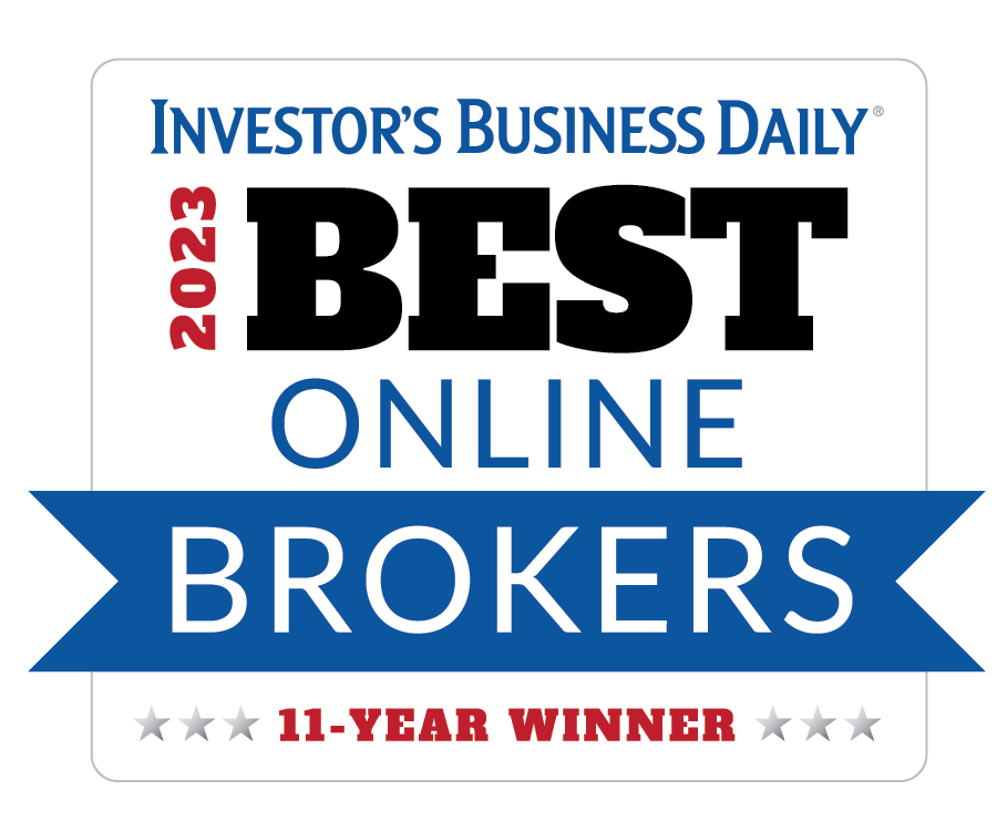 IBD Best Online Brokers 2023 award 11-year winner badge